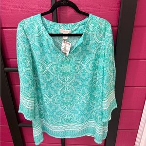 Cynthia Rowley Teal Patterned Blouse